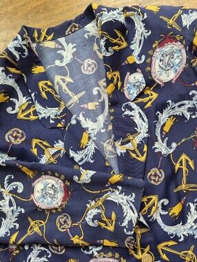 Vintage Womens Jacket Sz 8 Baroque Nautical All-Over Print Blazer Navy Gold Red